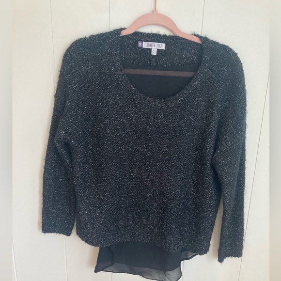 Jennifer Lopez Glitter Knit 3/4 Sleeve Sweater w/ Sheer Underlayer size XS NWOT - Picture 7 of 8